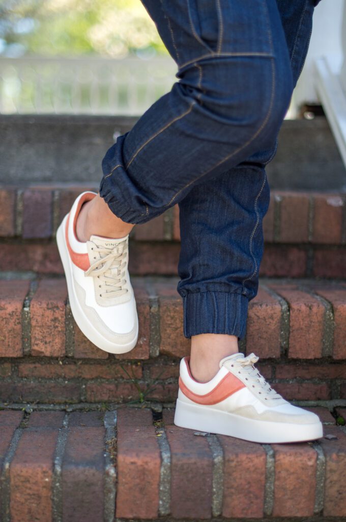 I love the pop of color & mix of beige suede on these Vince platform sneakers.