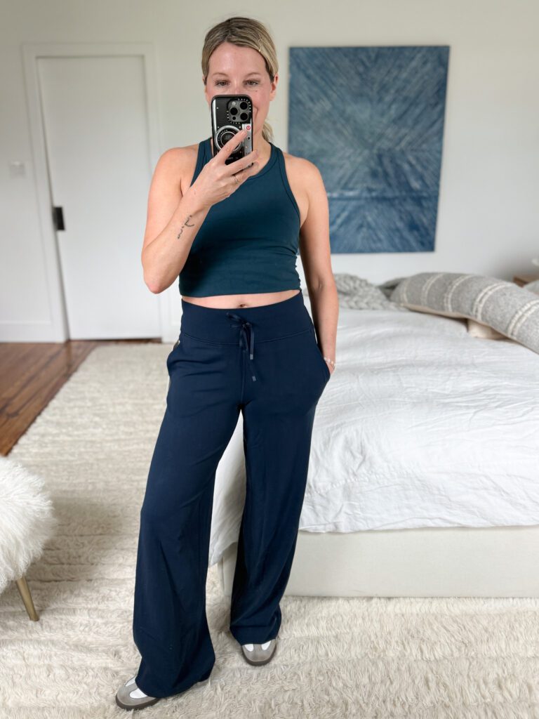 Lululemon Groove high-rise wide-leg pant styled with a cropped workout tank