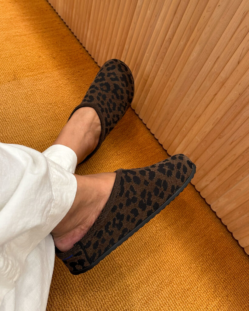 Side view close-up of Rothy's Casual Clog in ReVelvet Cheetah animal print.